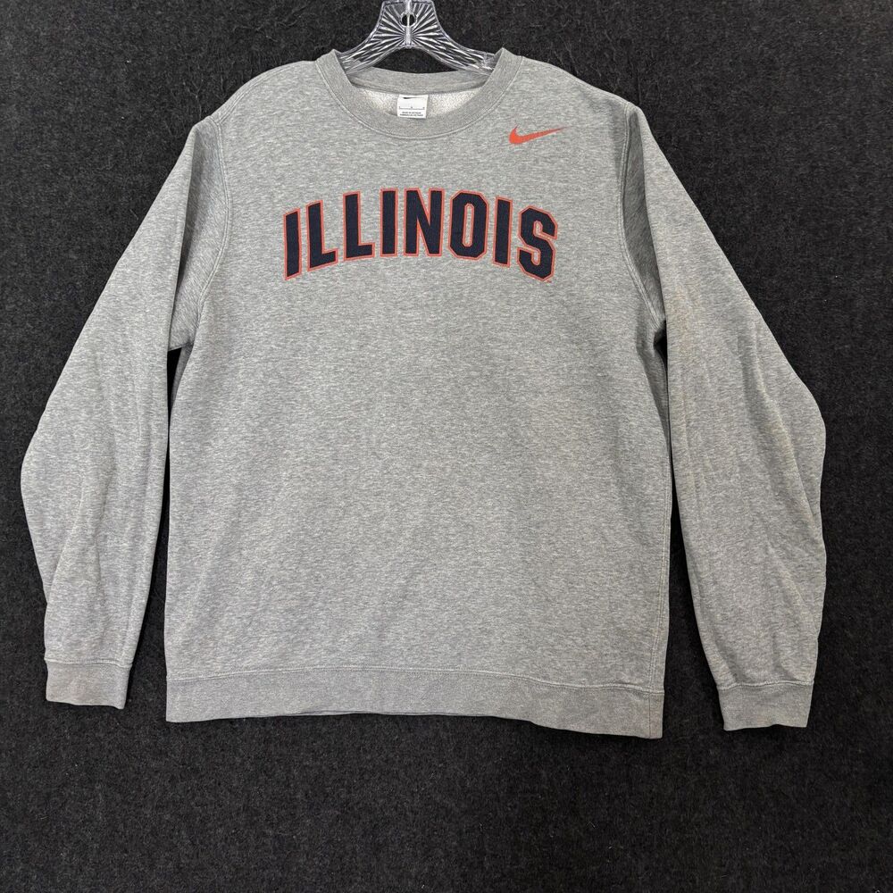 Illinois Fighting Illini Sweatshirt Men's Large Gray Nike Club Fleece Crewneck